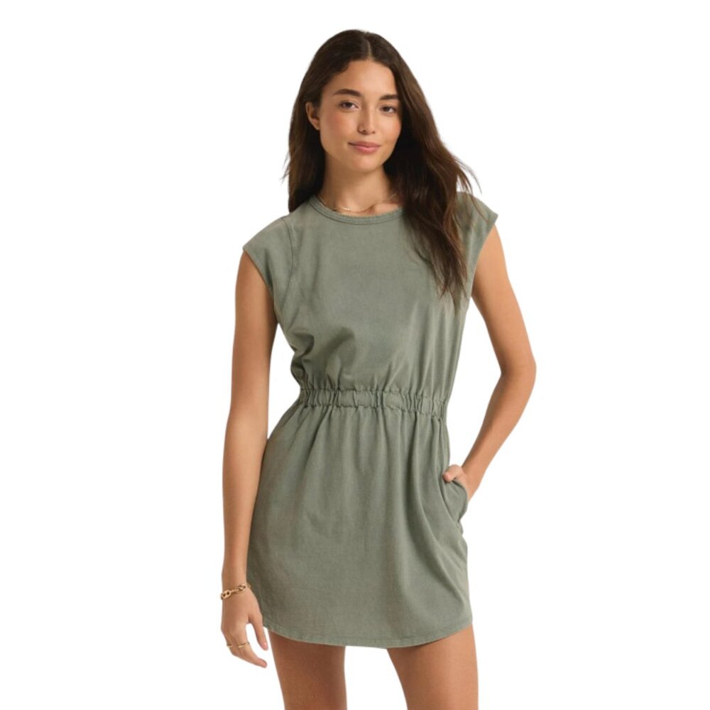 Z Supply Paxton Jersey Mini Dress Womens Small Green Crew Neck Cap Sleeve Cotton - Picture 14 of 14